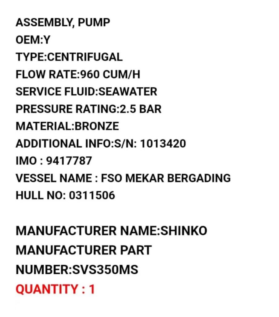 【询价】FIRE PUMP（消防泵）（CK-D20230406-01 ） 询价-泰州昌宽社区-报价采购-船用采购网-船舶物料采购-船务服务-一站式船用设备供应服务