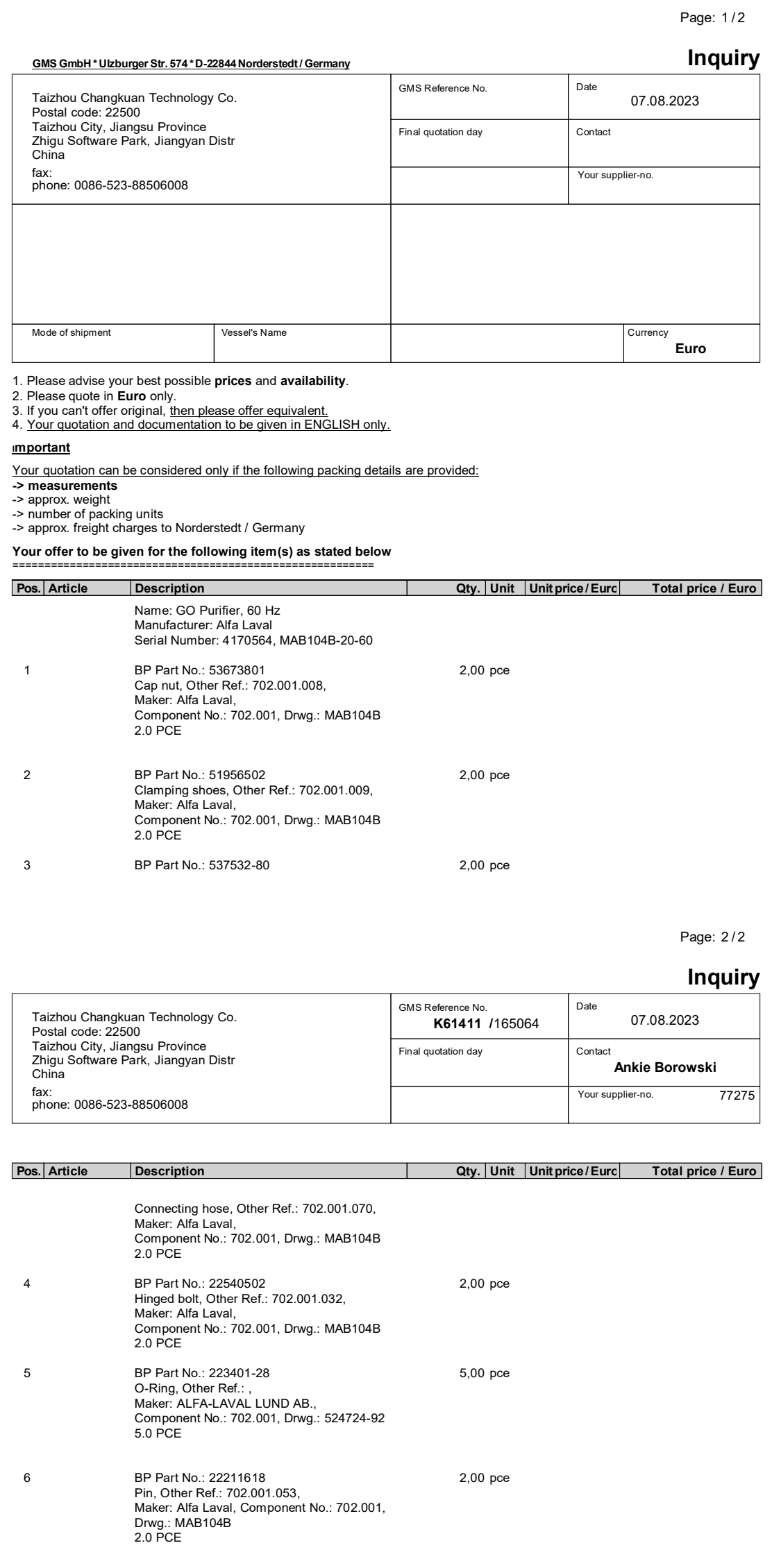 【询价】船用配件采购—配件（CK-L20230807-08）询价-泰州昌宽社区-报价采购-船用采购网-船舶物料采购-船务服务-一站式船用设备供应服务