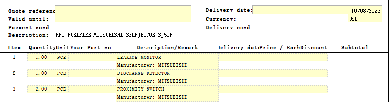 【询价】船用配件采购—MITSUBISHI配件（CK-R20230922-05）询价-泰州昌宽社区-报价采购-船用采购网-船舶物料采购-船务服务-一站式船用设备供应服务