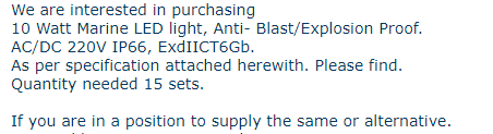 【询价】船用配件采购—防爆LED灯（CK-Y20231020-01）询价-泰州昌宽社区-报价采购-船用采购网-船舶物料采购-船务服务-一站式船用设备供应服务