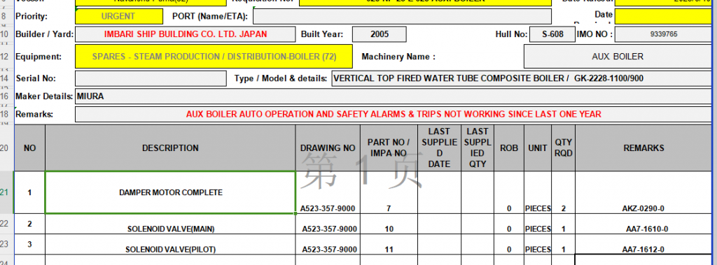 【询价】船舶配件—辅助锅炉备件（CK-J20231026-06）询价-泰州昌宽社区-报价采购-船用采购网-船舶物料采购-船务服务-一站式船用设备供应服务