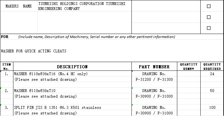 【询价】船用配件采购—TSUNEISH配件（CK-H20231011-13）询价-泰州昌宽社区-报价采购-船用采购网-船舶物料采购-船务服务-一站式船用设备供应服务