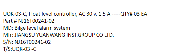 【询价】船舶配件— 浮球液位控制器（CK-J20231122-07）询价-泰州昌宽社区-报价采购-船用采购网-船舶物料采购-船务服务-一站式船用设备供应服务