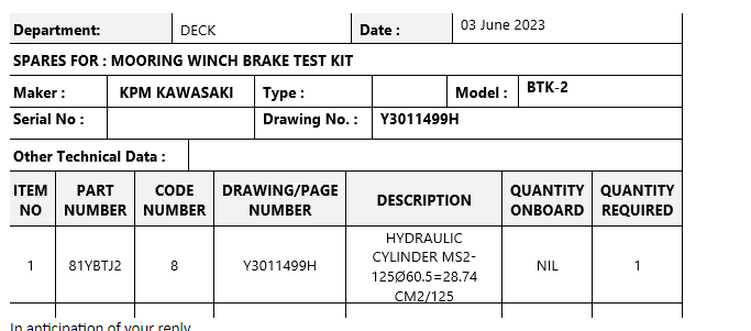 【询价】船舶配件—HYDRAULIC液压缸（CK-H20231122-01）询价-泰州昌宽社区-报价采购-船用采购网-船舶物料采购-船务服务-一站式船用设备供应服务