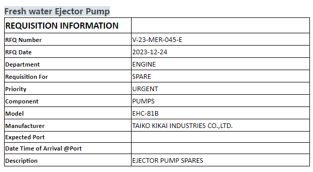 【询价】船舶配件—喷射泵备件（CK-C20231229-02）询价-泰州昌宽社区-报价采购-船用采购网-船舶物料采购-船务服务-一站式船用设备供应服务
