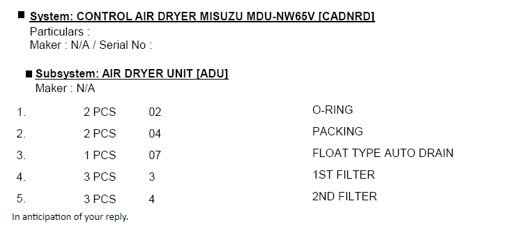 【询价】船舶配件—O型环/过滤器（CK-H20231228-03）询价-泰州昌宽社区-报价采购-船用采购网-船舶物料采购-船务服务-一站式船用设备供应服务