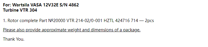 【询价】船舶配件—Wartsila涡轮机备件（CK-R20240111-01）询价-泰州昌宽社区-报价采购-船用采购网-船舶物料采购-船务服务-一站式船用设备供应服务