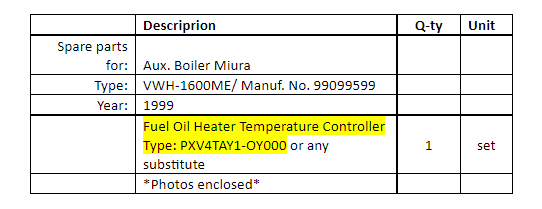 【询价】船舶备件—燃油加热器温度控制器（CK-J20240228-04）询价-泰州昌宽社区-报价采购-船用采购网-船舶物料采购-船务服务-一站式船用设备供应服务