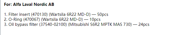 【询价】船舶备件—滤芯/O型环/滤清器（CK-R20240305-03）询价-泰州昌宽社区-报价采购-船用采购网-船舶物料采购-船务服务-一站式船用设备供应服务