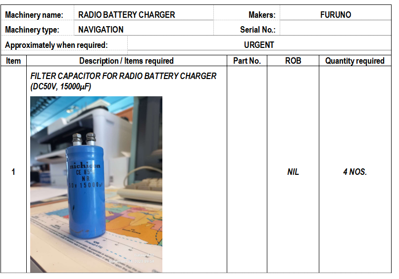 【询价】船舶备件—FURUNO收音机充电器（CK-Y20240311-03）询价-泰州昌宽社区-报价采购-船用采购网-船舶物料采购-船务服务-一站式船用设备供应服务