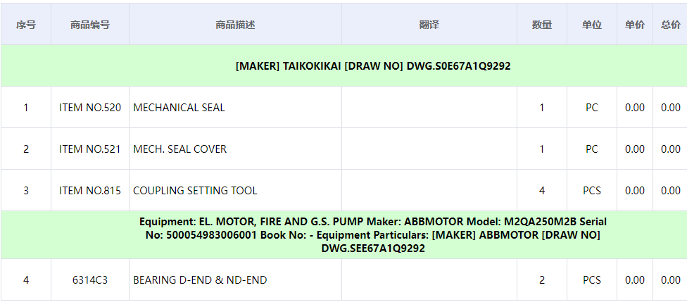 【询价】船舶备件—TAIKOKIKAI备件（CK-C20240624-04）询价-泰州昌宽社区-报价采购-船用采购网-船舶物料采购-船务服务-一站式船用设备供应服务