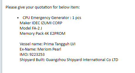 【询价】船舶备件—CPU应急发生器（CK-R20240626-14）询价-泰州昌宽社区-报价采购-船用采购网-船舶物料采购-船务服务-一站式船用设备供应服务