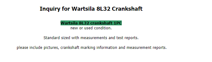 【询价】船舶备件—WARTSILA曲轴（CK-R20240708-02）询价-泰州昌宽社区-报价采购-船用采购网-船舶物料采购-船务服务-一站式船用设备供应服务