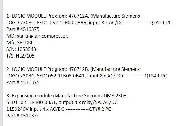 【询价】船舶备件—SIEMENS模块（CK-J20240815-05）询价-泰州昌宽社区-报价采购-船用采购网-船舶物料采购-船务服务-一站式船用设备供应服务