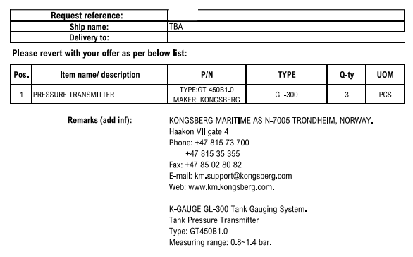 【询价】船舶备件—压力变送器（CK-R20240910-07）询价-泰州昌宽社区-报价采购-船用采购网-船舶物料采购-船务服务-一站式船用设备供应服务