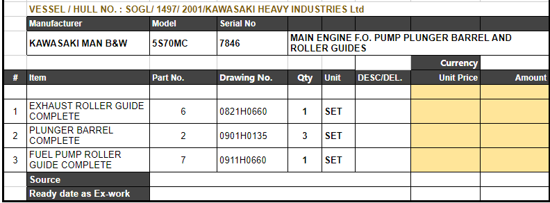 【询价】船舶备件—KAWASAKI MAN B&W备件（CK-L20241024-07）询价-泰州昌宽社区-报价采购-船用采购网-船舶物料采购-船务服务-一站式船用设备供应服务