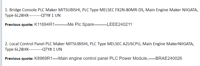 【询价】船舶备件—MITSUBISHI备件（CK-J20241111-06）询价-泰州昌宽社区-报价采购-船用采购网-船舶物料采购-船务服务-一站式船用设备供应服务