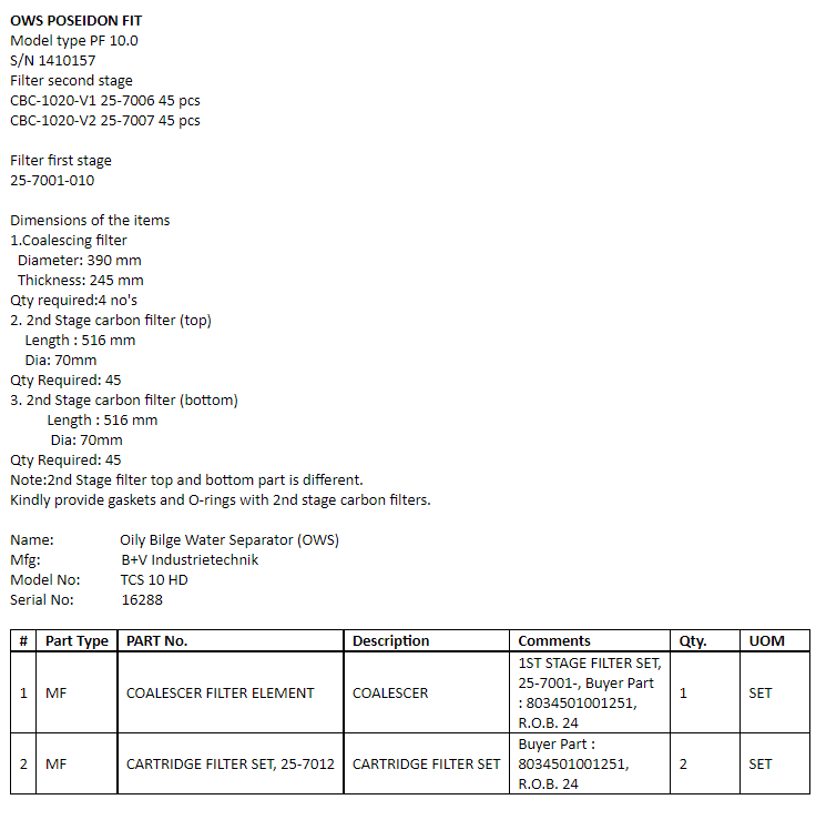 【询价】船舶备件—聚结过滤器滤芯/筒式过滤器组（CK-L20241113-02）询价-泰州昌宽社区-报价采购-船用采购网-船舶物料采购-船务服务-一站式船用设备供应服务