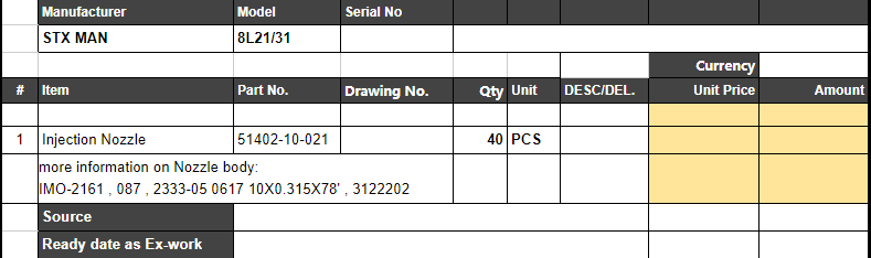 【询价】船舶备件—STX MAN喷嘴（CK-L20241111-09）询价-泰州昌宽社区-报价采购-船用采购网-船舶物料采购-船务服务-一站式船用设备供应服务